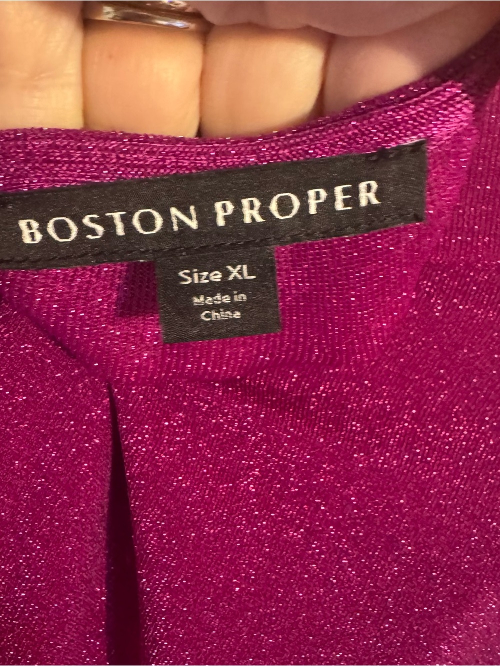 BOSTON PROPER Gorgeous Sparkle Plum/Fuschia V-Neck Top XLARGE #K - Picture 9 of 9